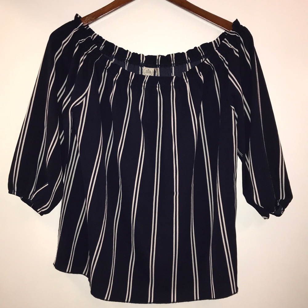 Off Shoulder Blue/white stripe 3/4 length sleeve